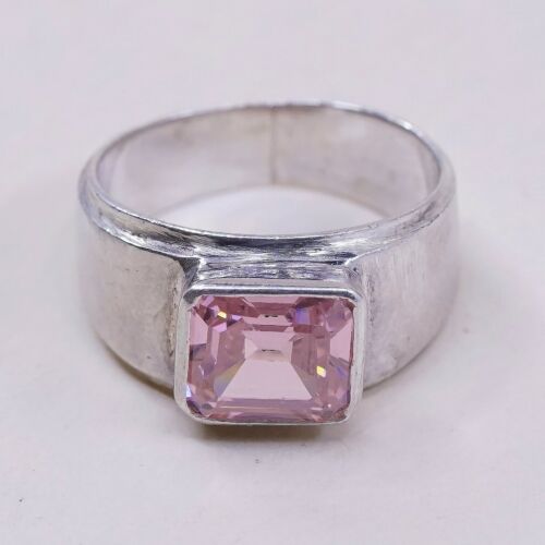 Sz 5.75, Vtg Sterling Silver Handmade Ring, 925 Silver W pink Cz, Stamped 925