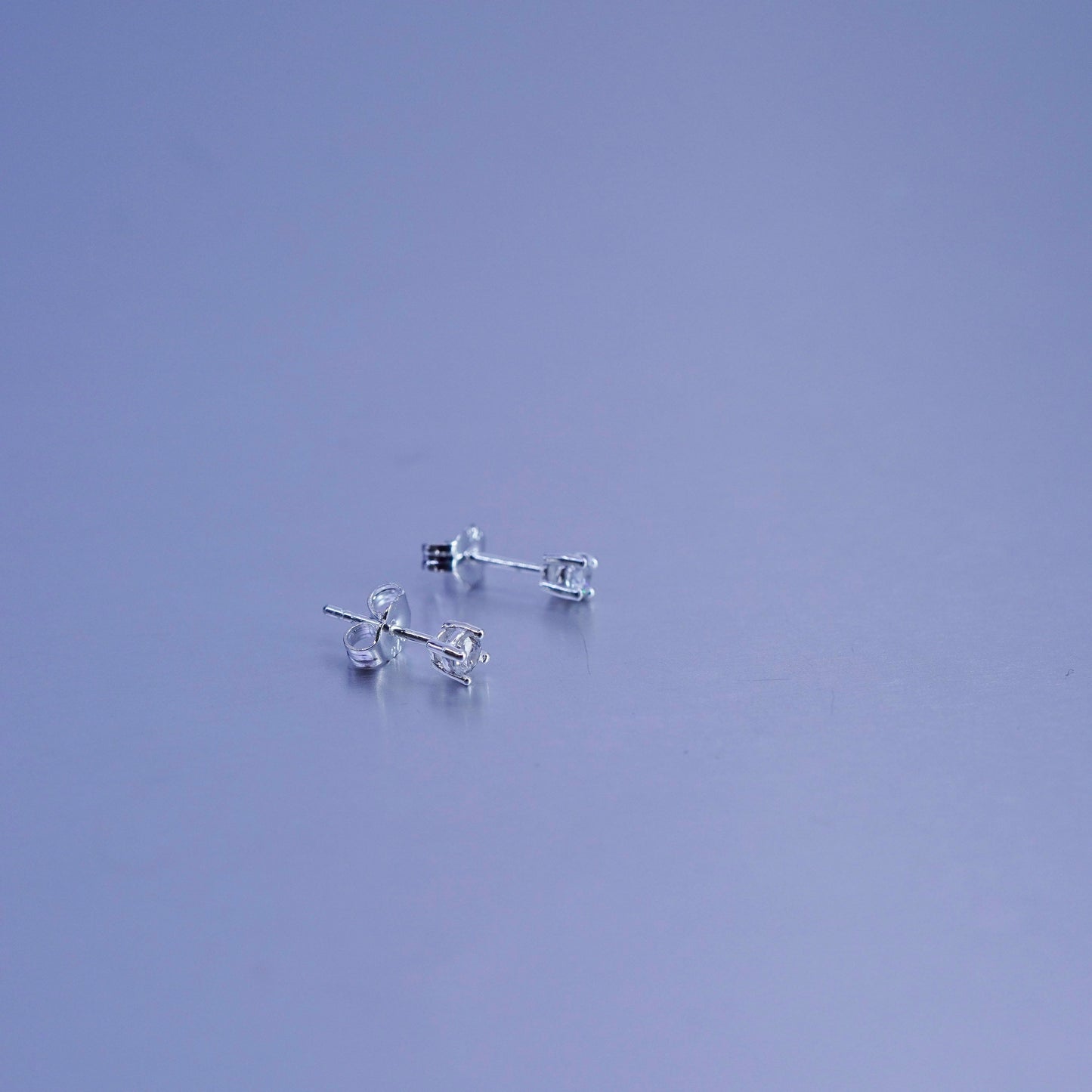 3mm, Vintage Sterling 925 silver earrings, studs with cz inlay