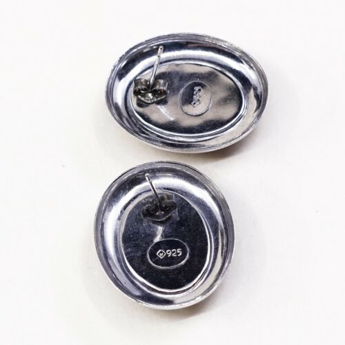 Vintage Sterling Silver Handmade Earrings, 925 Silver Studs W/ Obsidian