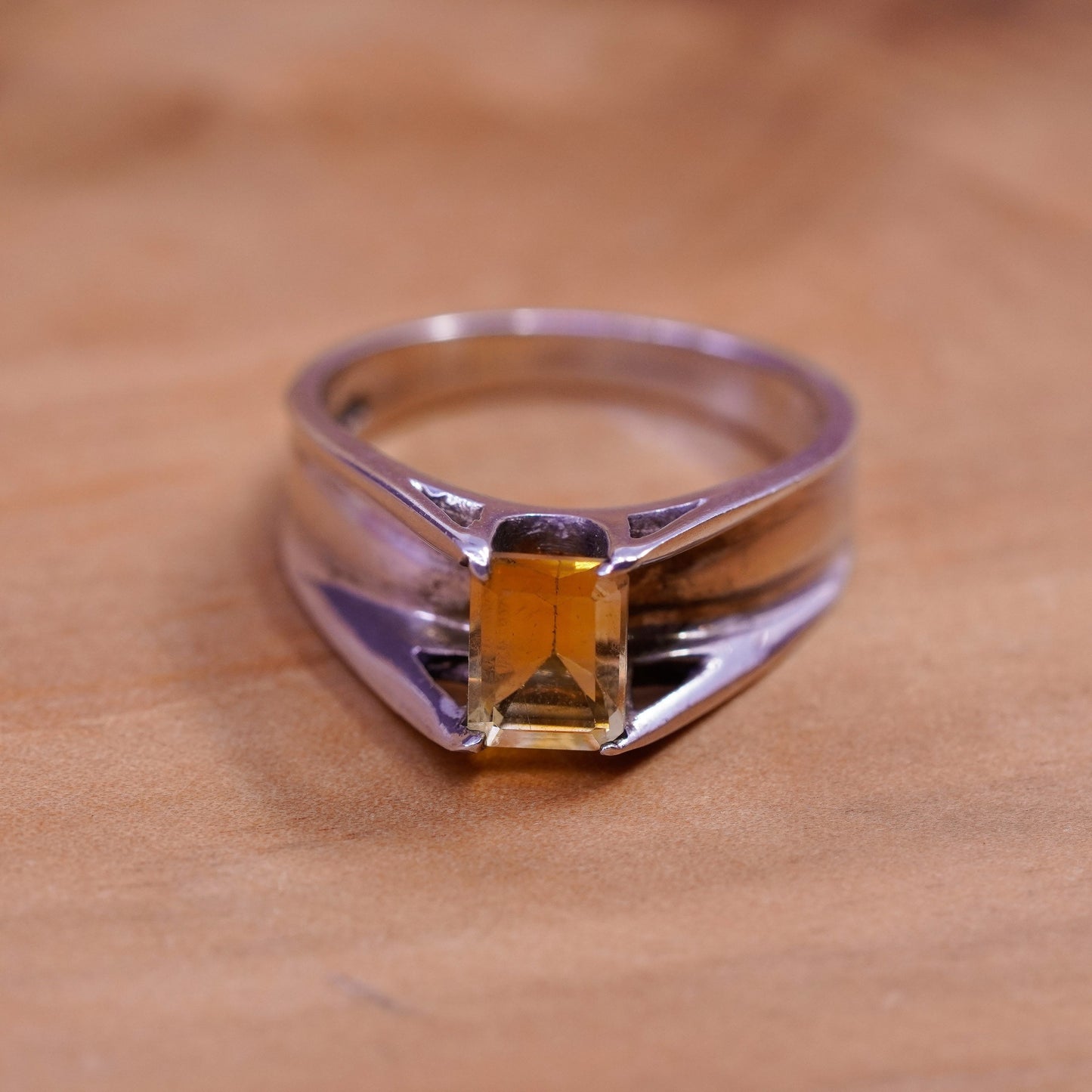 Size 7, vintage Sterling 925 silver handmade statement ring with citrine