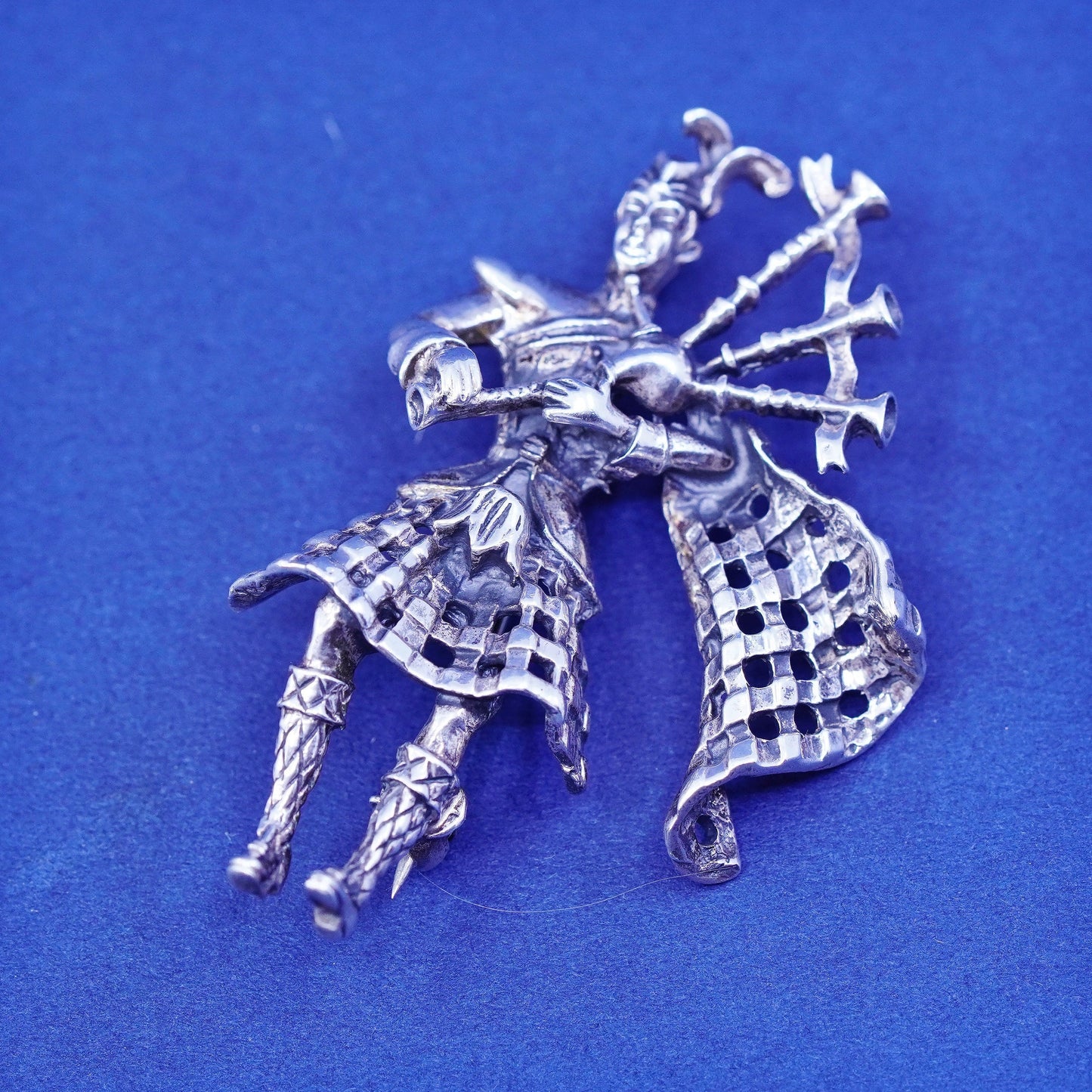 Vintage Sterling silver handmade brooch, 925 Scottish traditional bagpipe pin