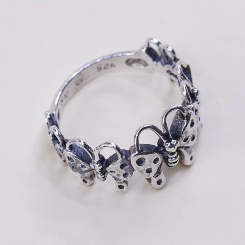Size 6.5, Vtg Han Sterling Silver Handmade Ring, 925 Butterfly Band