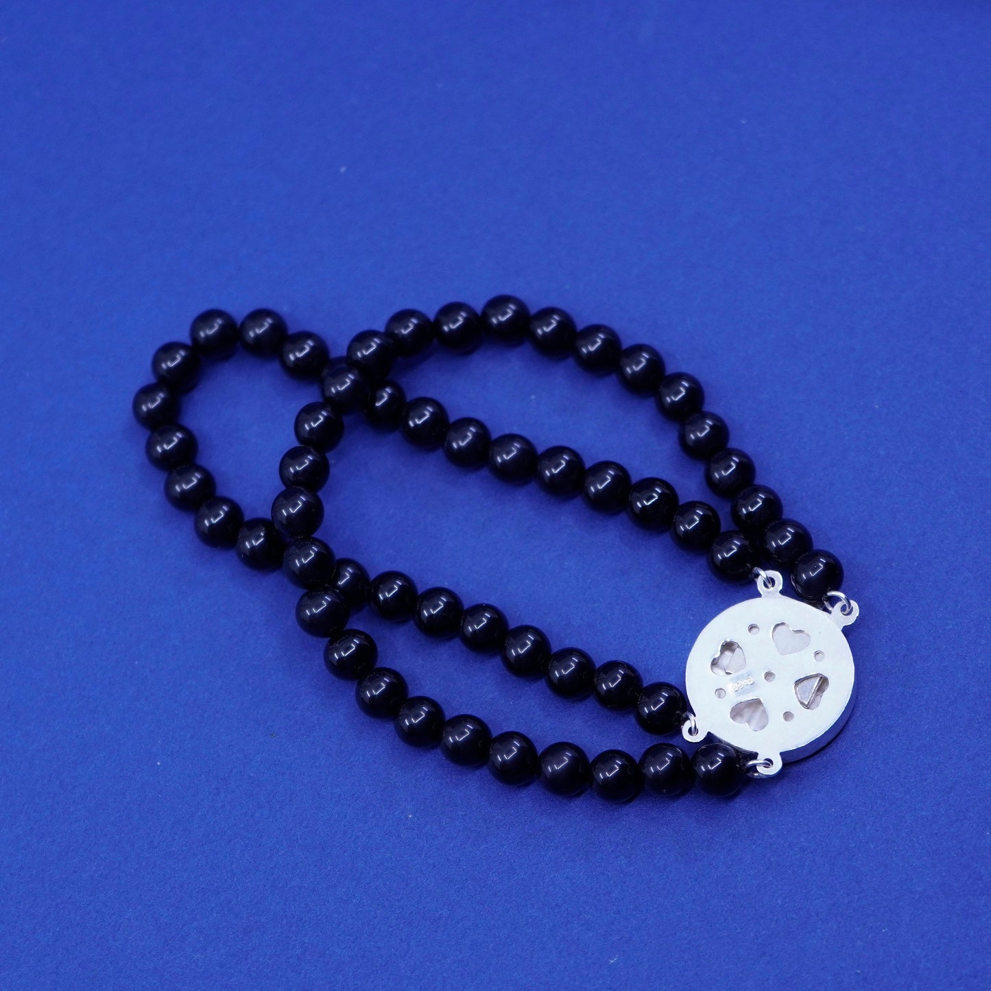 6.5”, Sterling silver handmade bracelet, multi strands obsidian beads