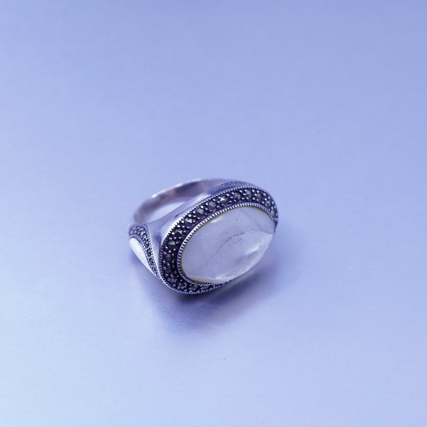 Size 7, Judith Jack Sterling 925 silver handmade ring, band marcasite moonstone