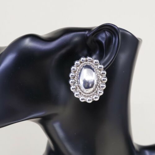 VINTAGE Mexico Handmade Sterling Silver, Solid 925 CLIP ON EARRINGS W Beads