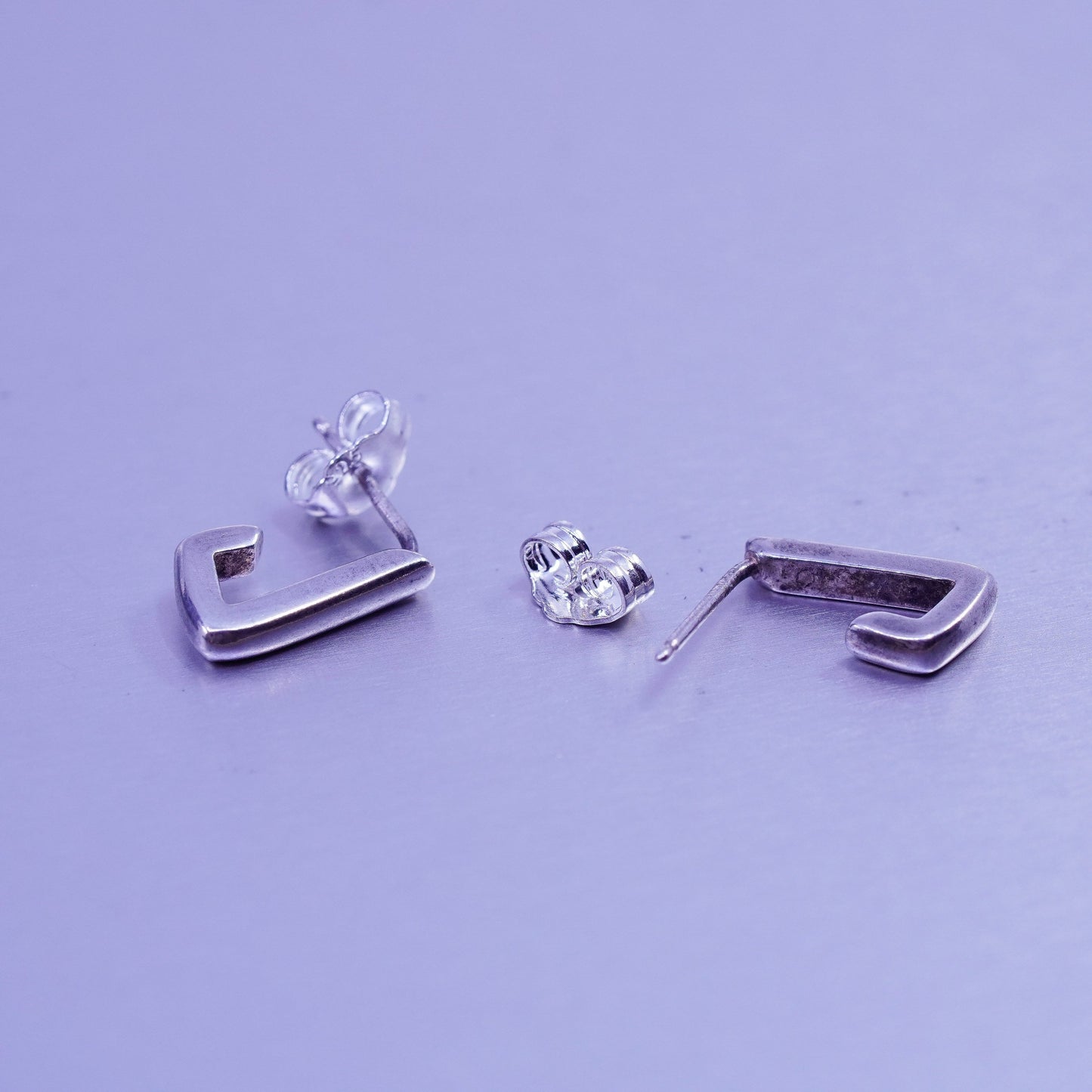 vintage Sterling silver handmade earrings, modern 925 huggie studs