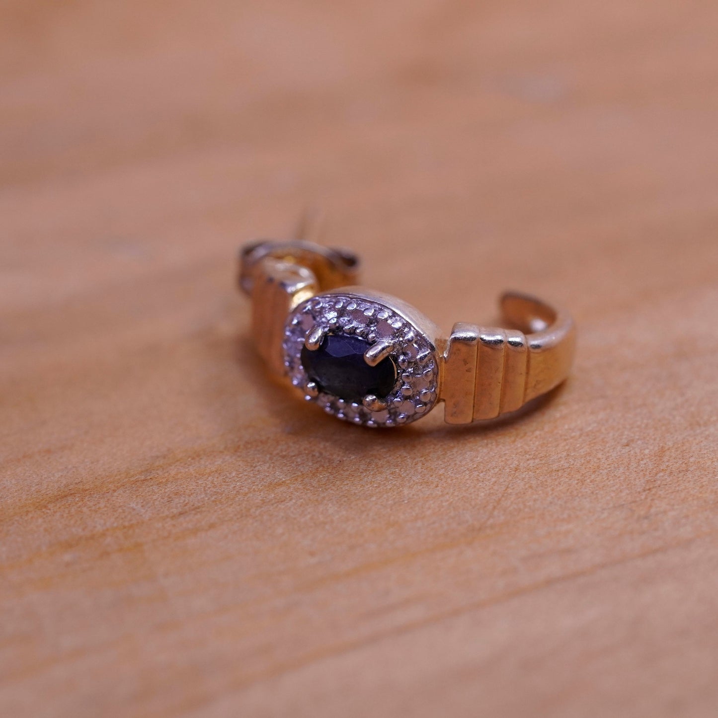 0.75”, vermeil gold Sterling silver earrings, 925 huggie studs sapphire diamond