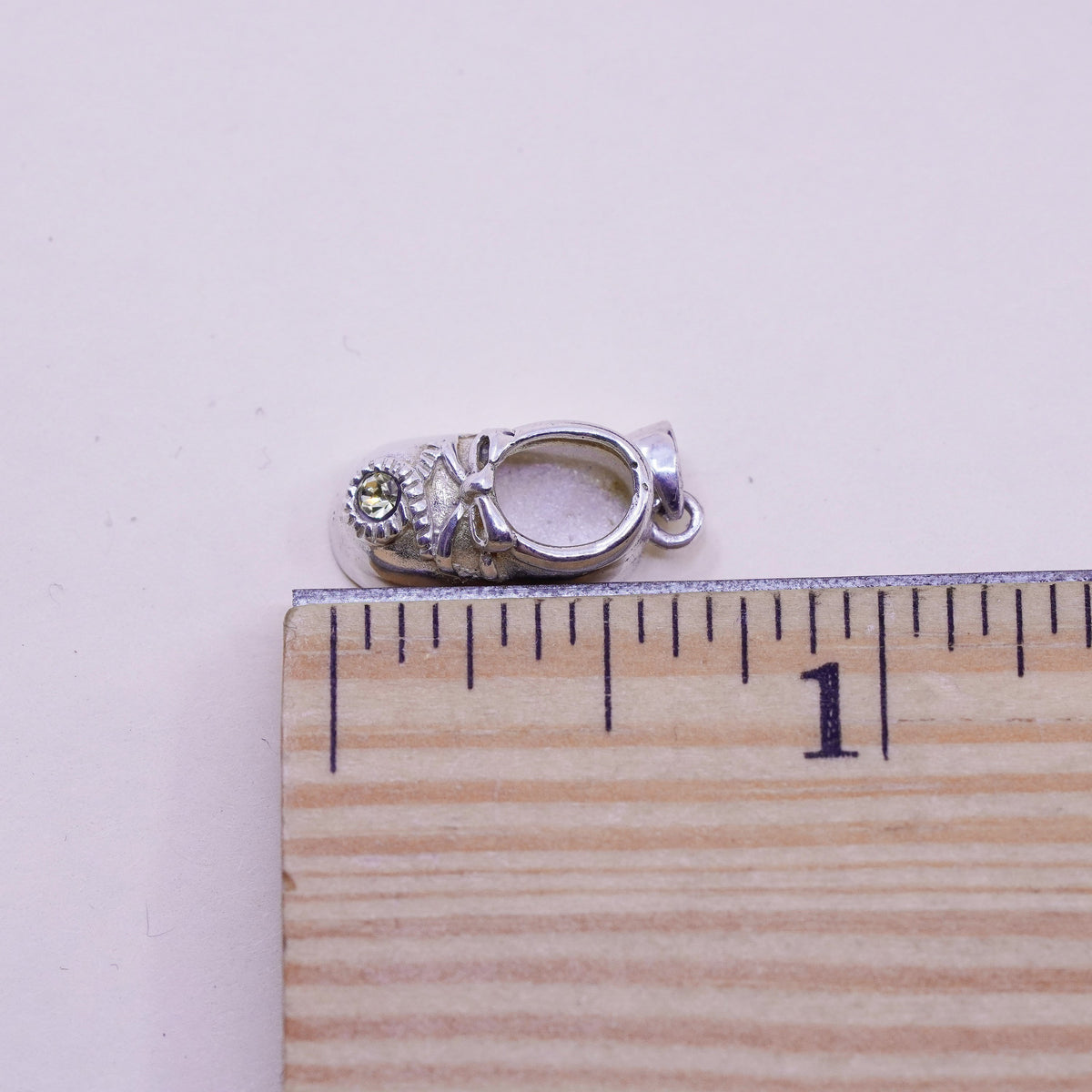 Vintage baby shoe sterling silver handmade pendant, 925 charm with cz