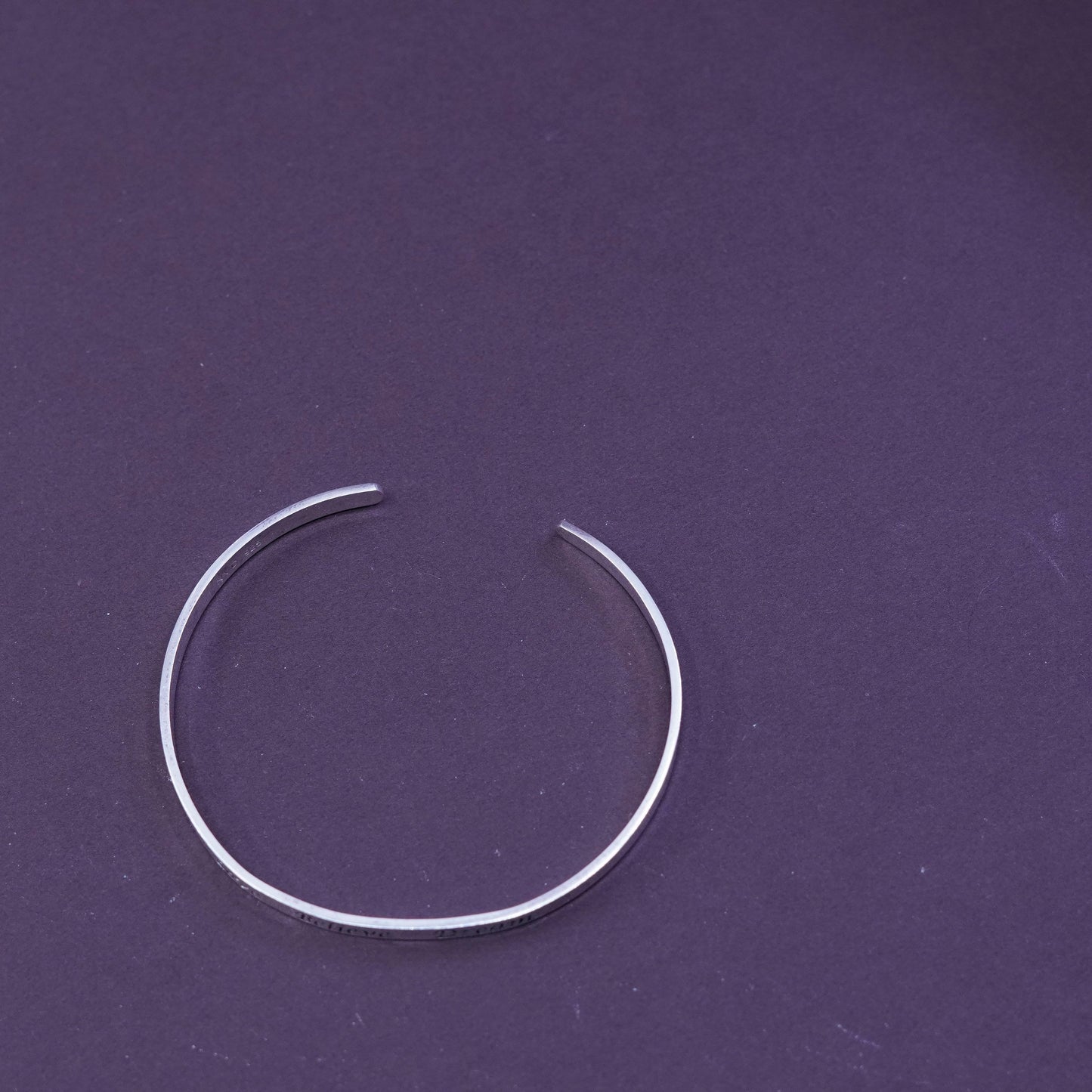 6.75”, Sterling silver prayer bracelet, 925 cuff engraved “love believe dream