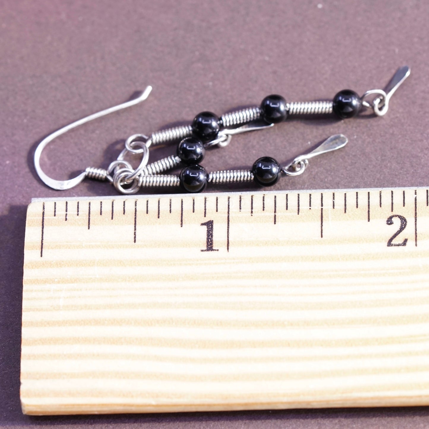 Vintage Sterling silver handmade earrings, Mexico 925 with bead obsidian