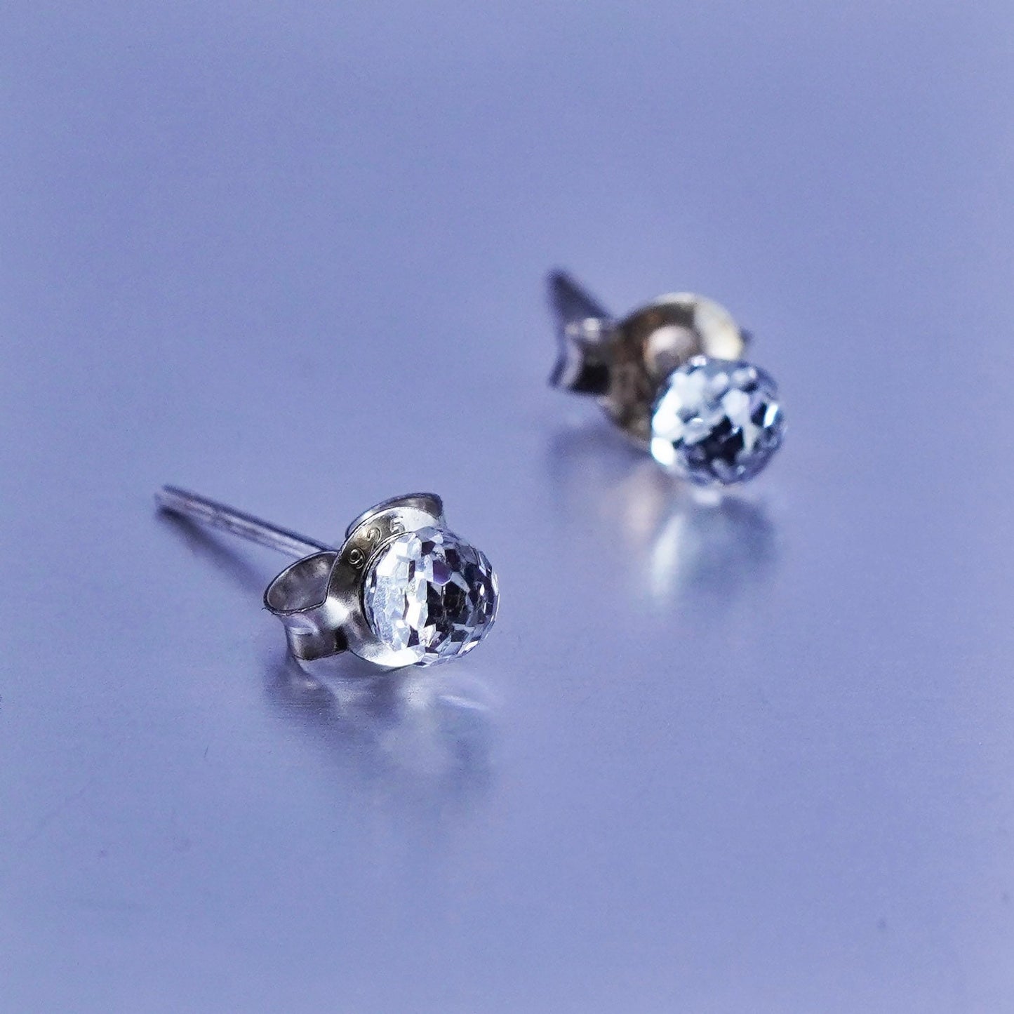 3mm, Vintage Sterling 925 silver earrings, studs with cz inlay