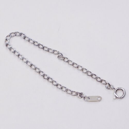 7”, 4mm, Vtg Sterling 925 Silver Handmade Bracelet, curb Chain, Stamped Ster