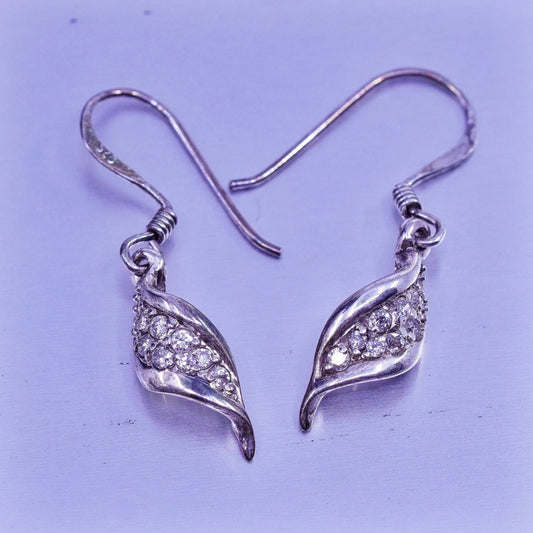 Vintage Sterling 925 silver earrings with wavy dangle and Cz