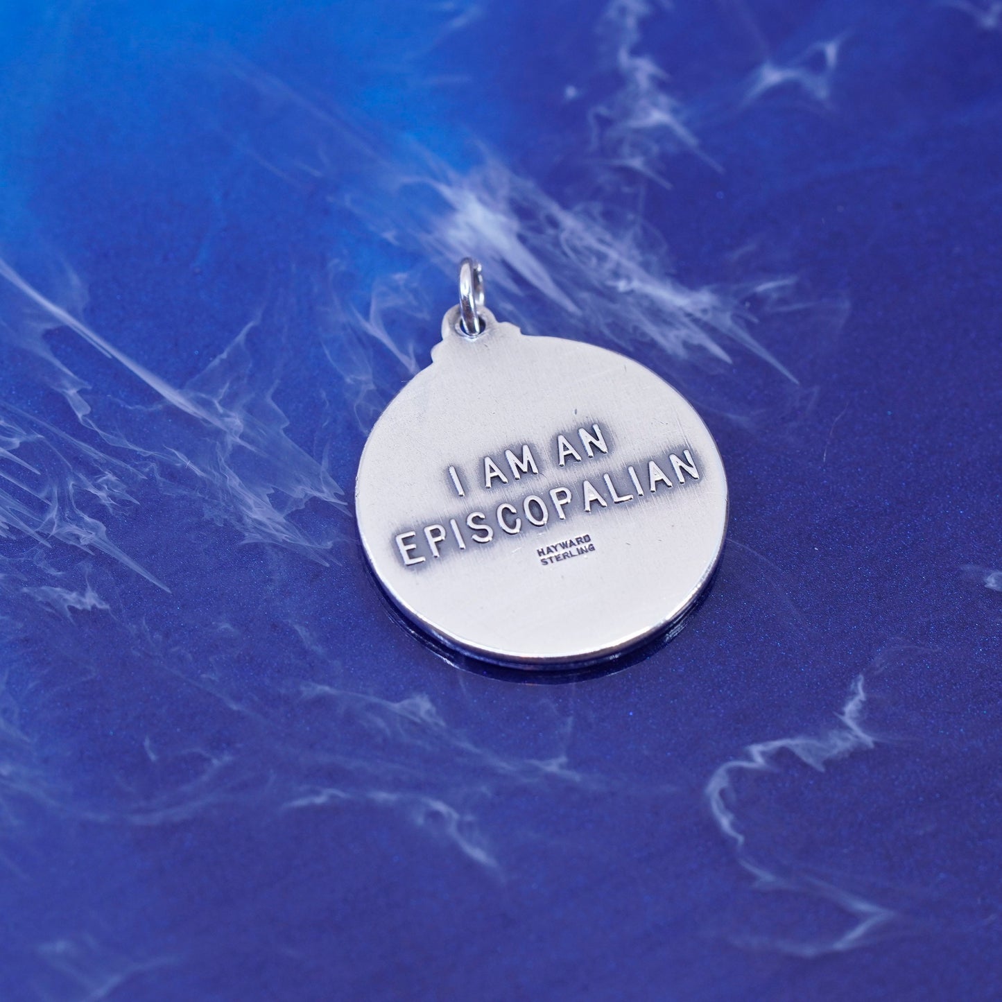 Vintage sterling silver handmade pendant, 925 tag charm “I am an episcopalian