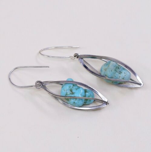 Amazing handmade Sterling Silver earrings 925 Twisted Dangle W/ Turquoise Nugget