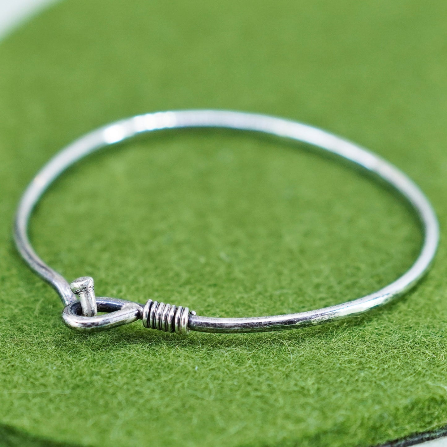 7”, Vintage sterling silver handmade bracelet, hinged 925 bangle