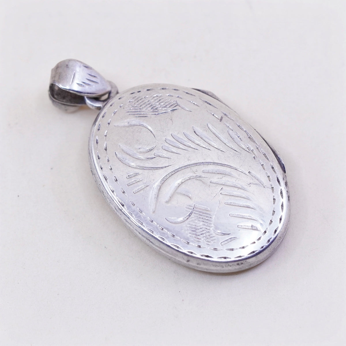Vintage Sterling silver oval pendant, 925 floral handmade photo locket charm
