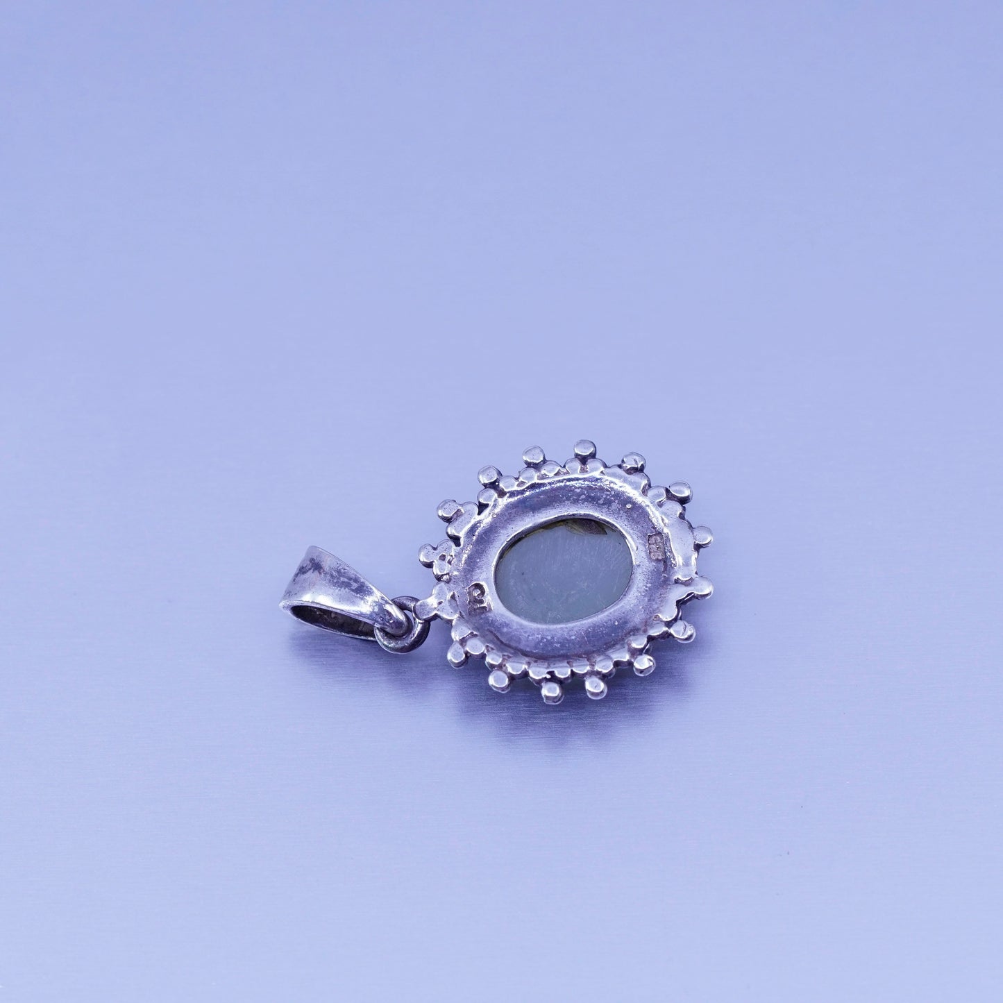antique sterling 925 silver pendant with jade and beads