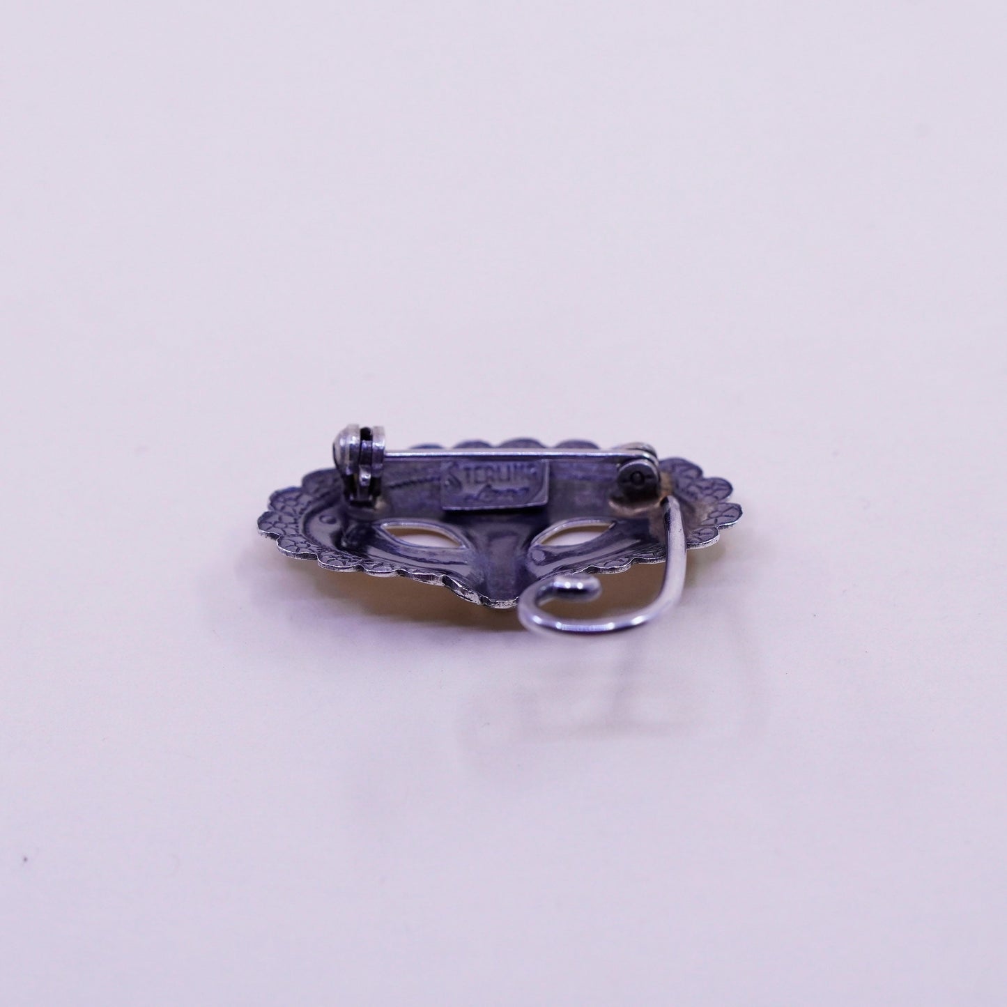 Lang Sterling 925 silver Madi Gras Theater Mask Tie Tack Pin Brooch Eye Mask