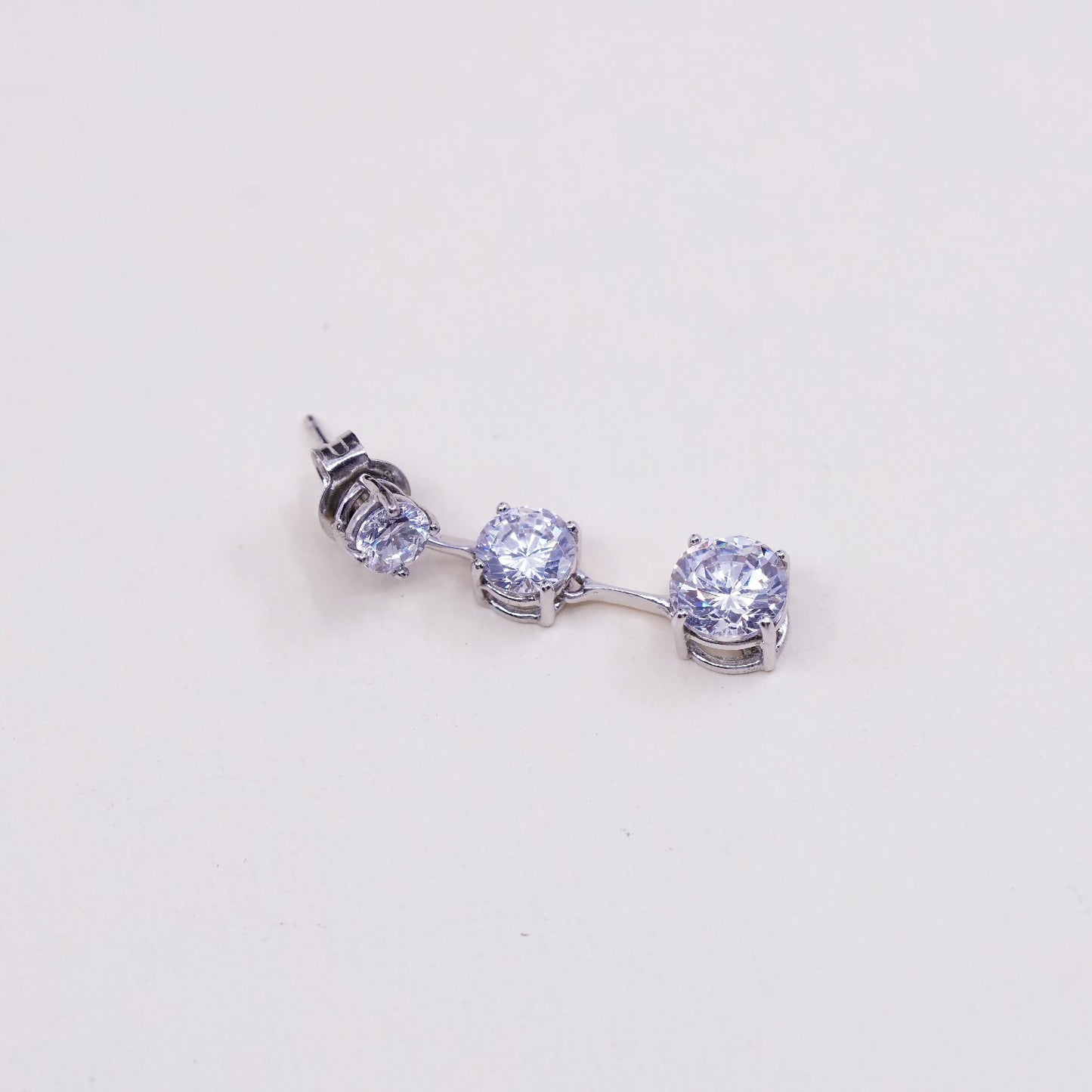 Vintage sterling silver handmade earrings, 925 silver with round CZ