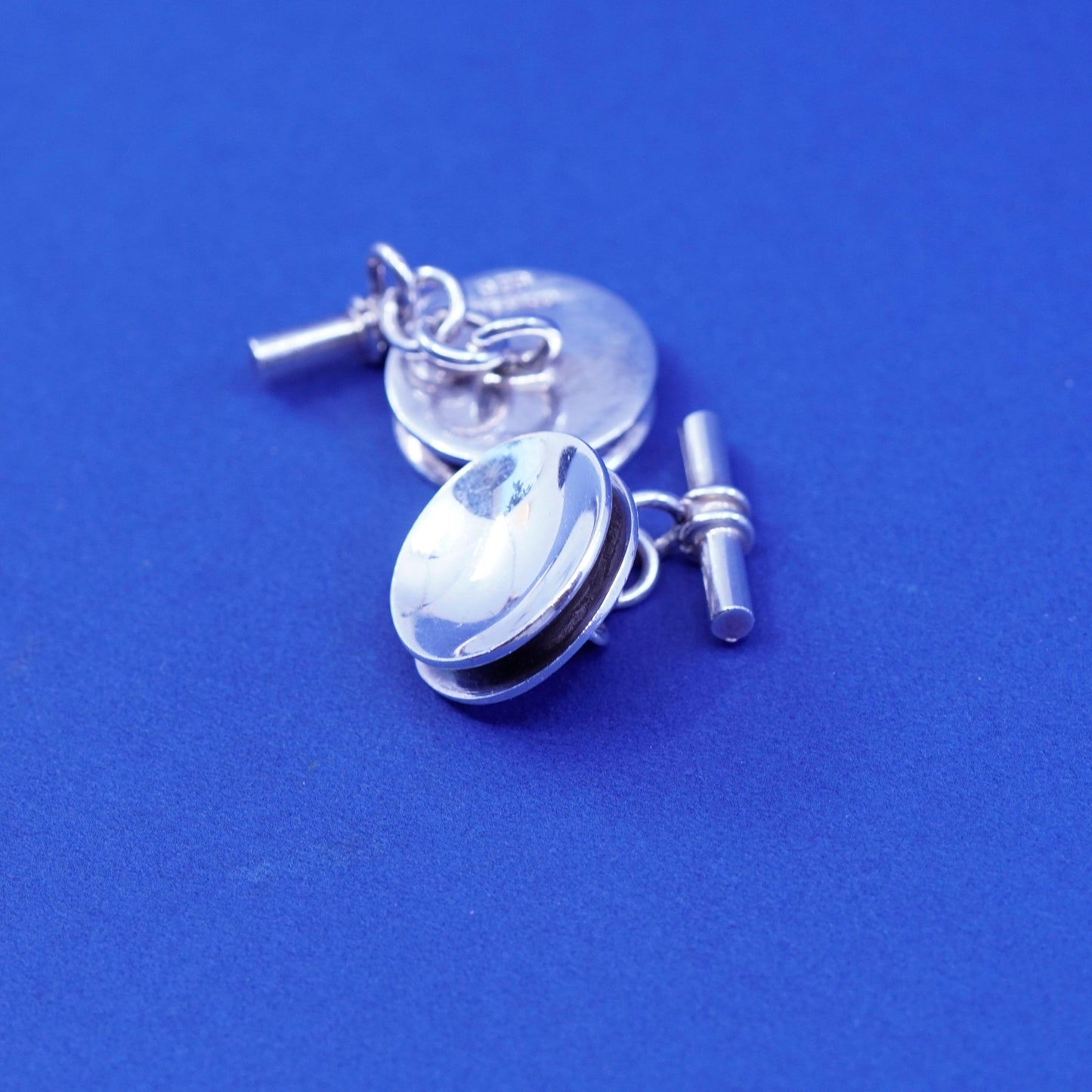 Vintage sterling silver Handmade cufflink, antique Mexico round 925 cuff links