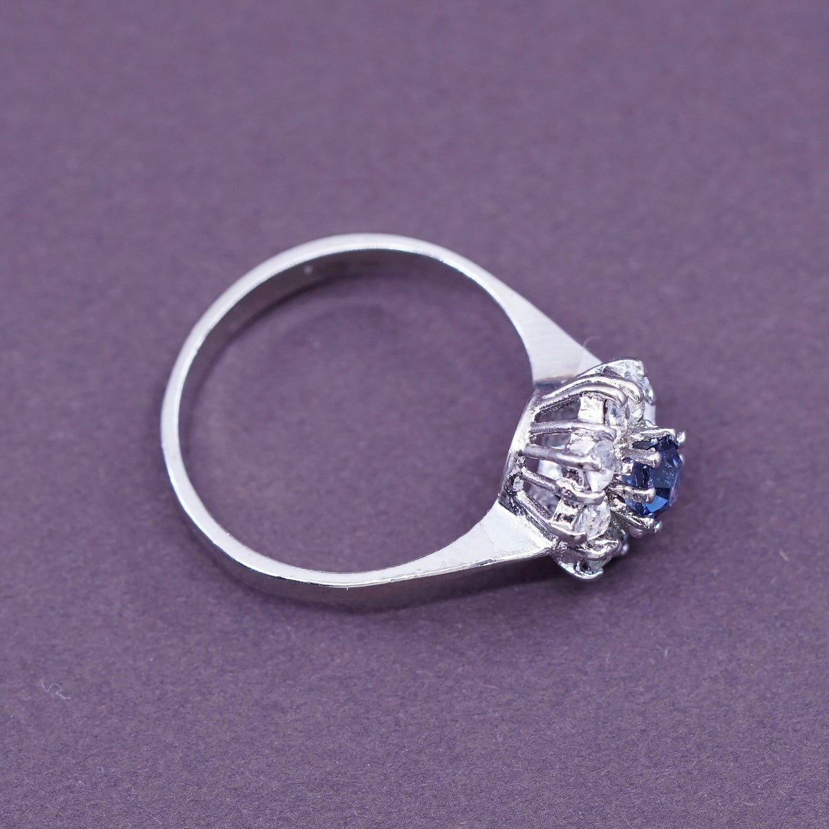Size 6.5, vintage Sterling 925 silver handmade ring with crystal and sapphire