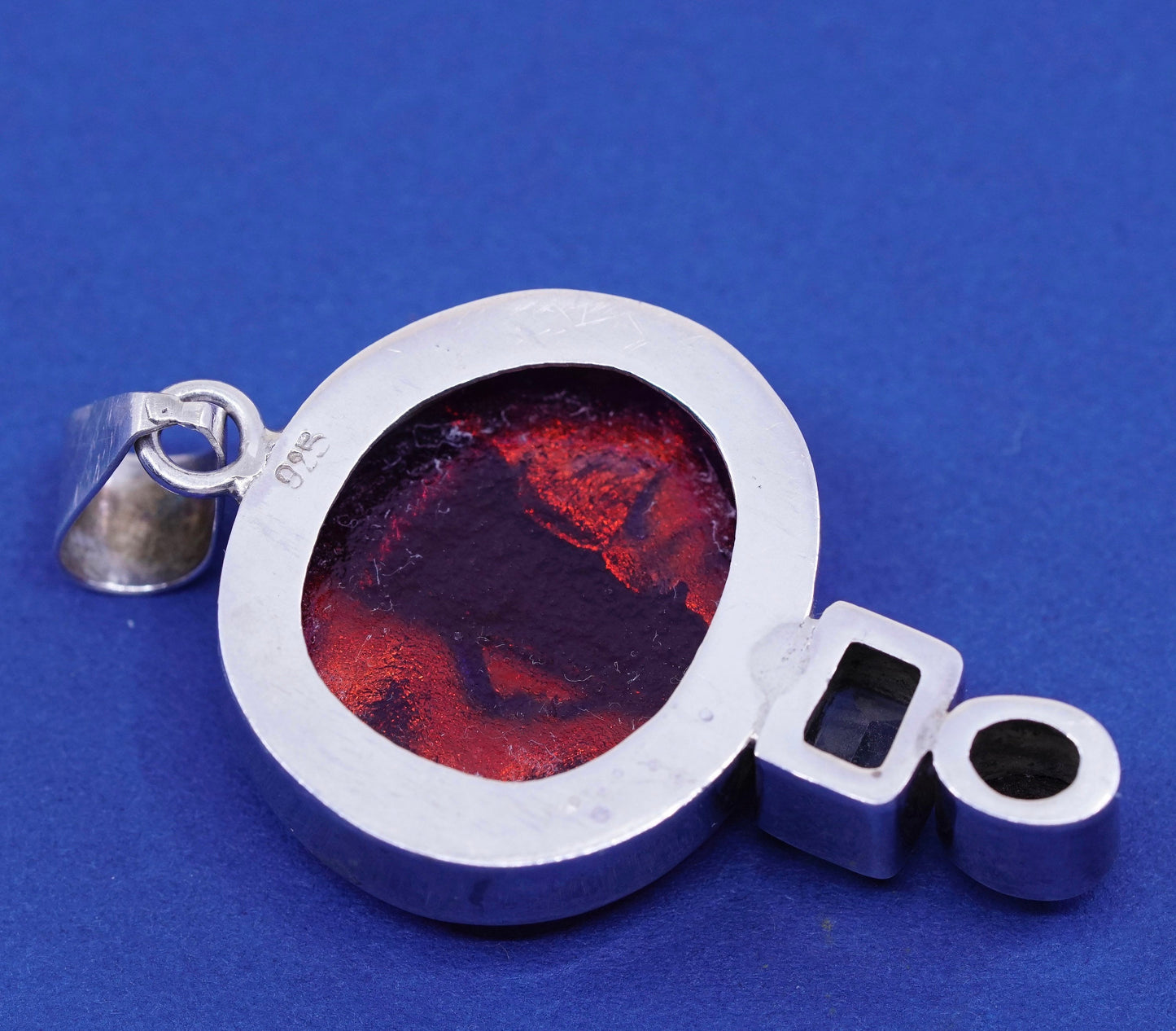 vtg sterling 925 silver handmade pendant with dichroic glass and citrine ruby