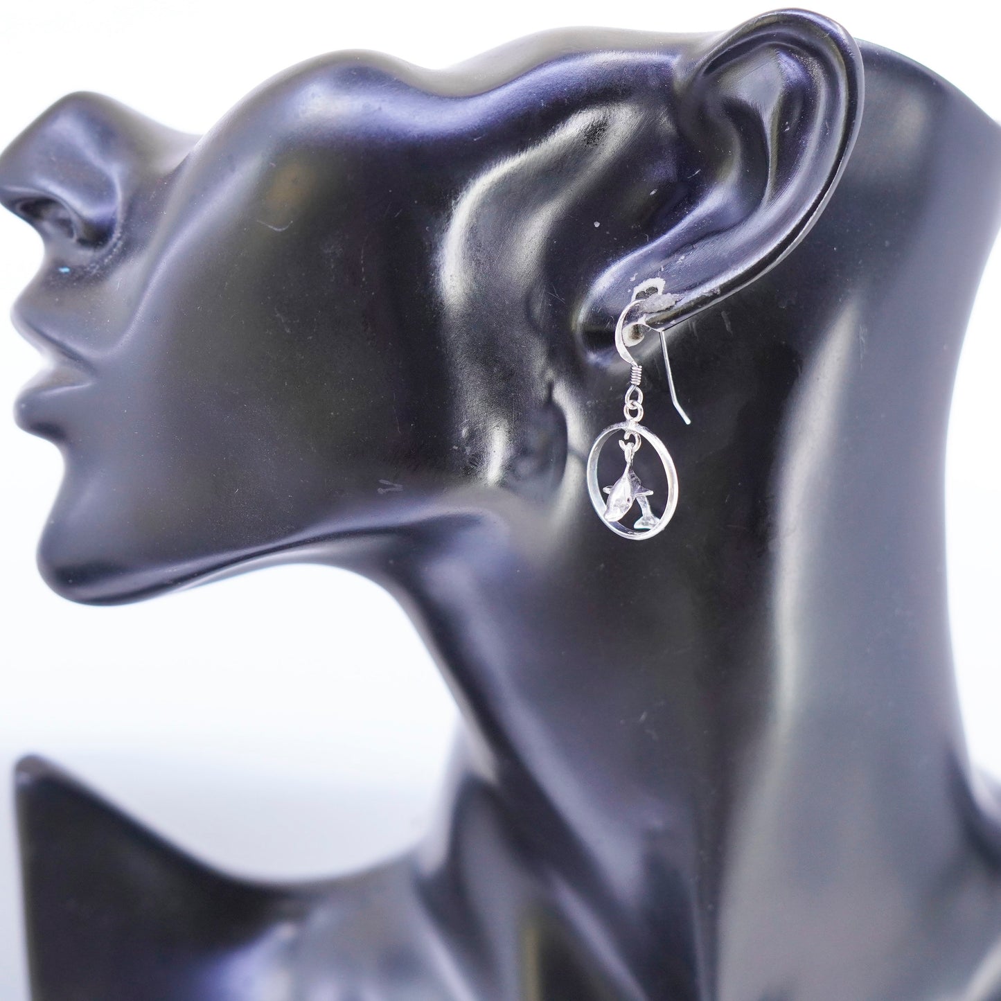 Vintage Sterling 925 silver handmade dolphin earrings