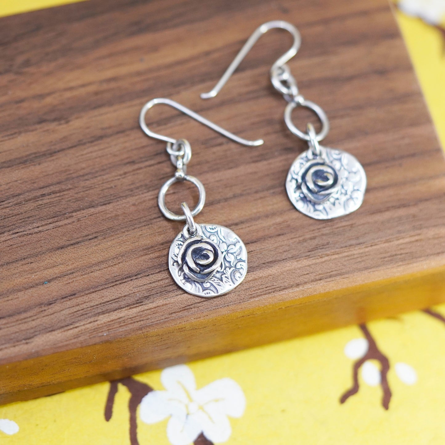 vtg Israel didae shablool Sterling 925 silver handmade earrings w/ rose flower