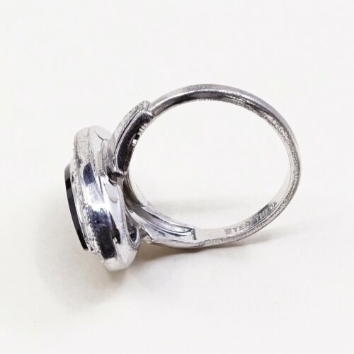 Sz 6.5, Vtg theda Sterling Silver Handmade Ring, 925 Band W Obsidian N marcasite