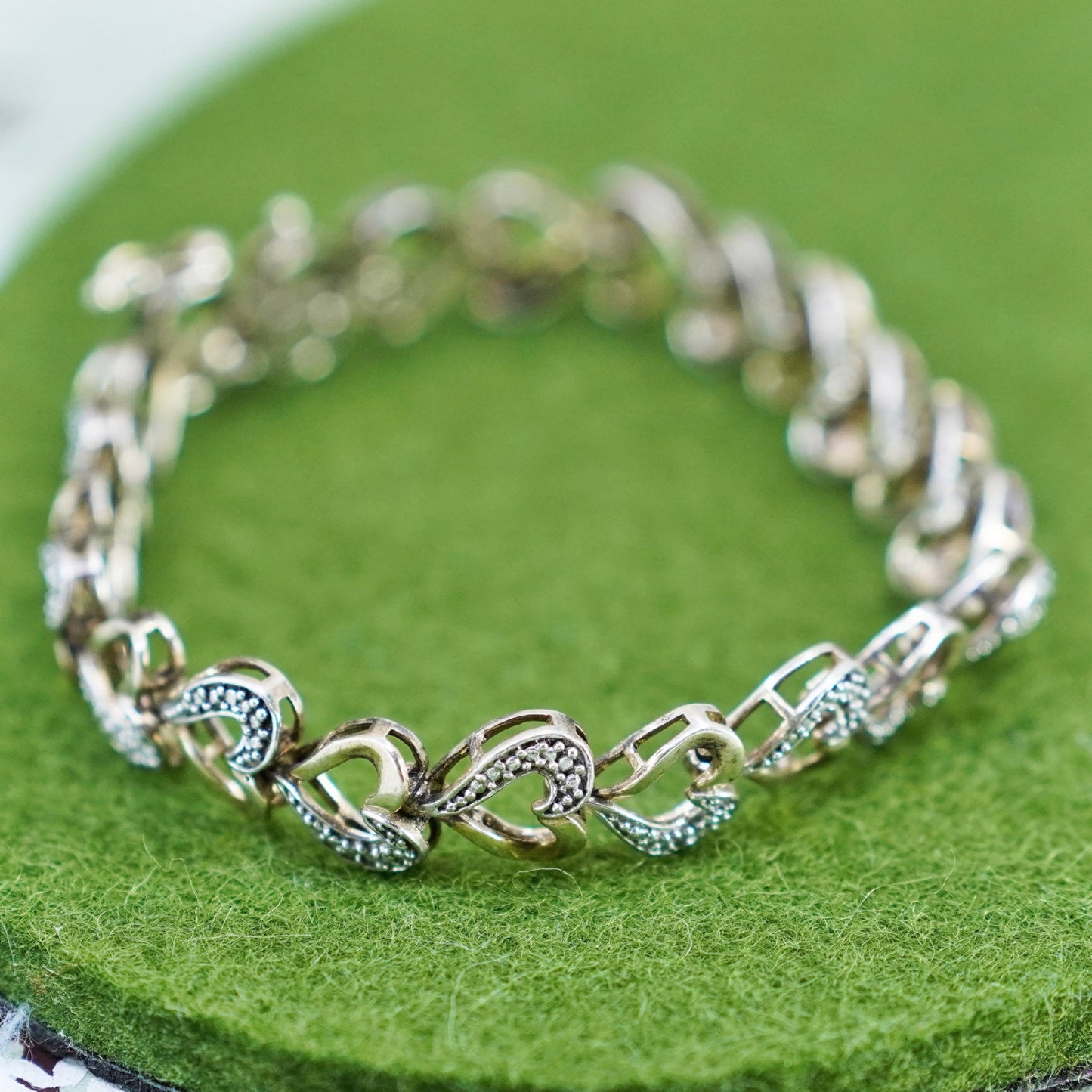 7”, vermeil gold over sterling silver tennis bracelet, 925 heart chain diamond
