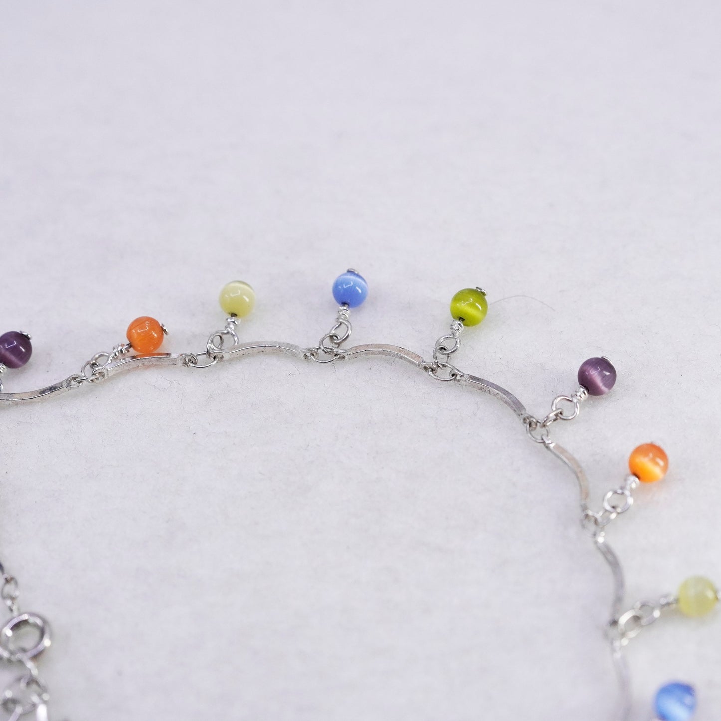 10+1”, Sterling 925 silver bone chain anklet bracelet colorful tiger eye beads