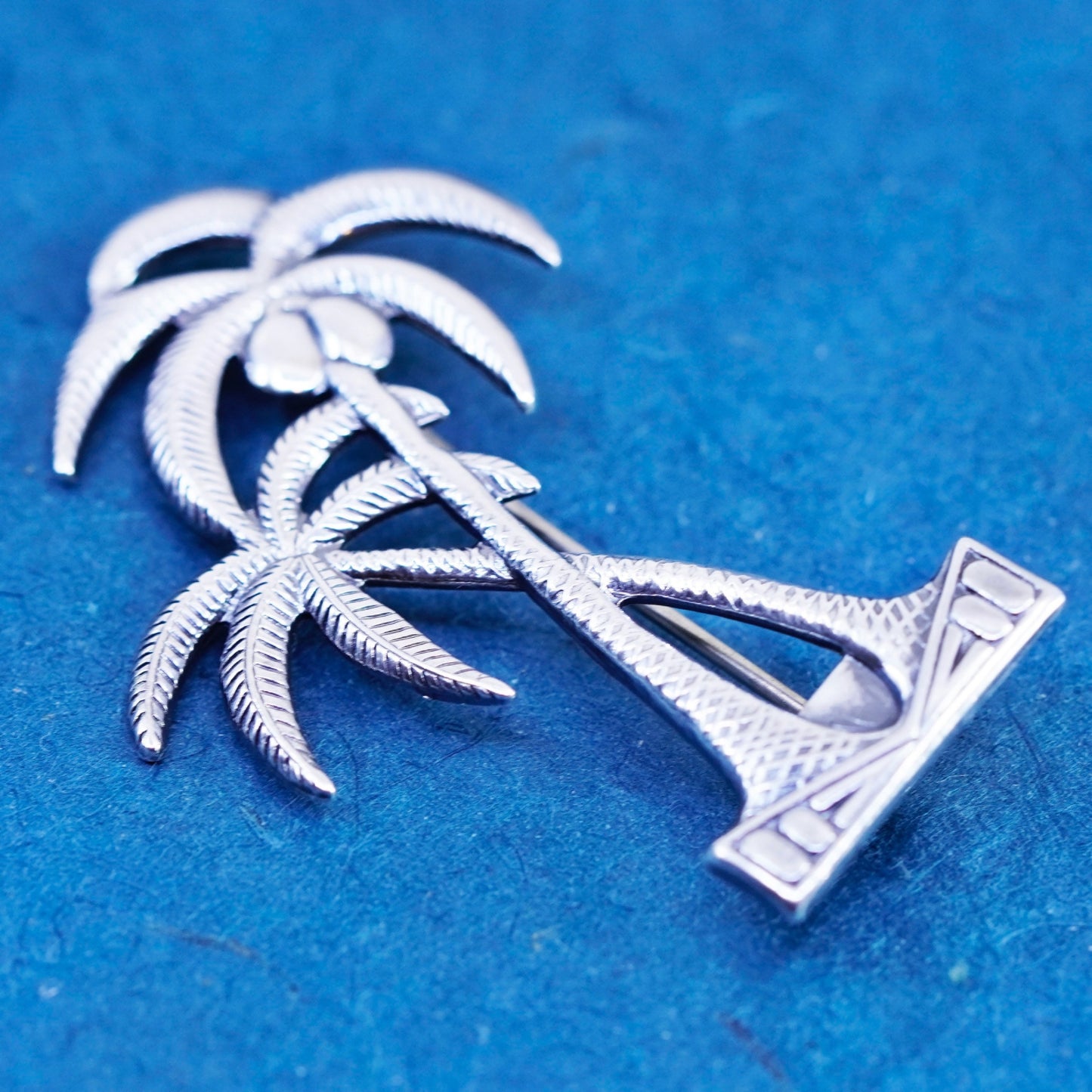 Vintage sterling silver handmade brooch, 925 coconut trees pin