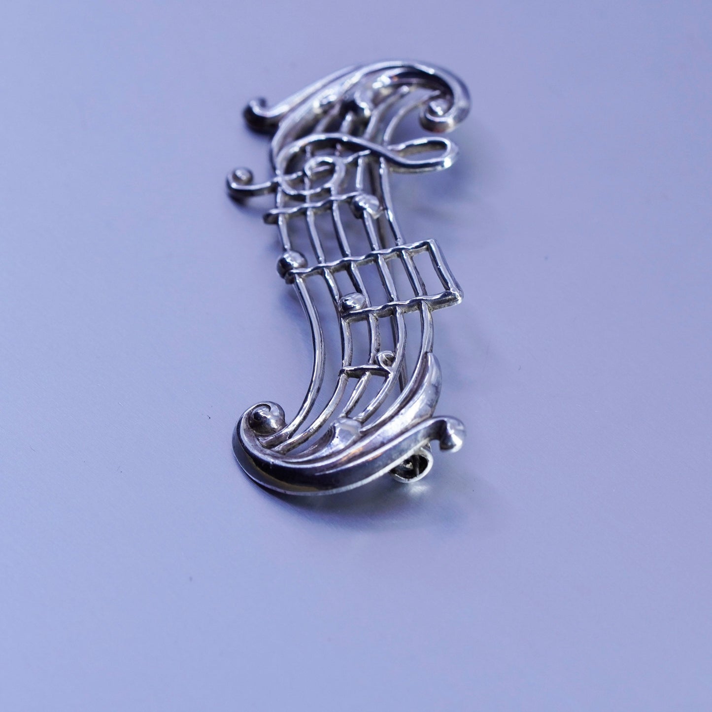 Vintage sterling silver handmade brooch, 925 music symbol pin