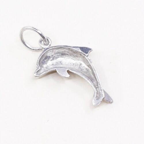 Vintage Sterling Silver Dolphin Pendant, Solid 925 Silver Fish Charm, Stamped
