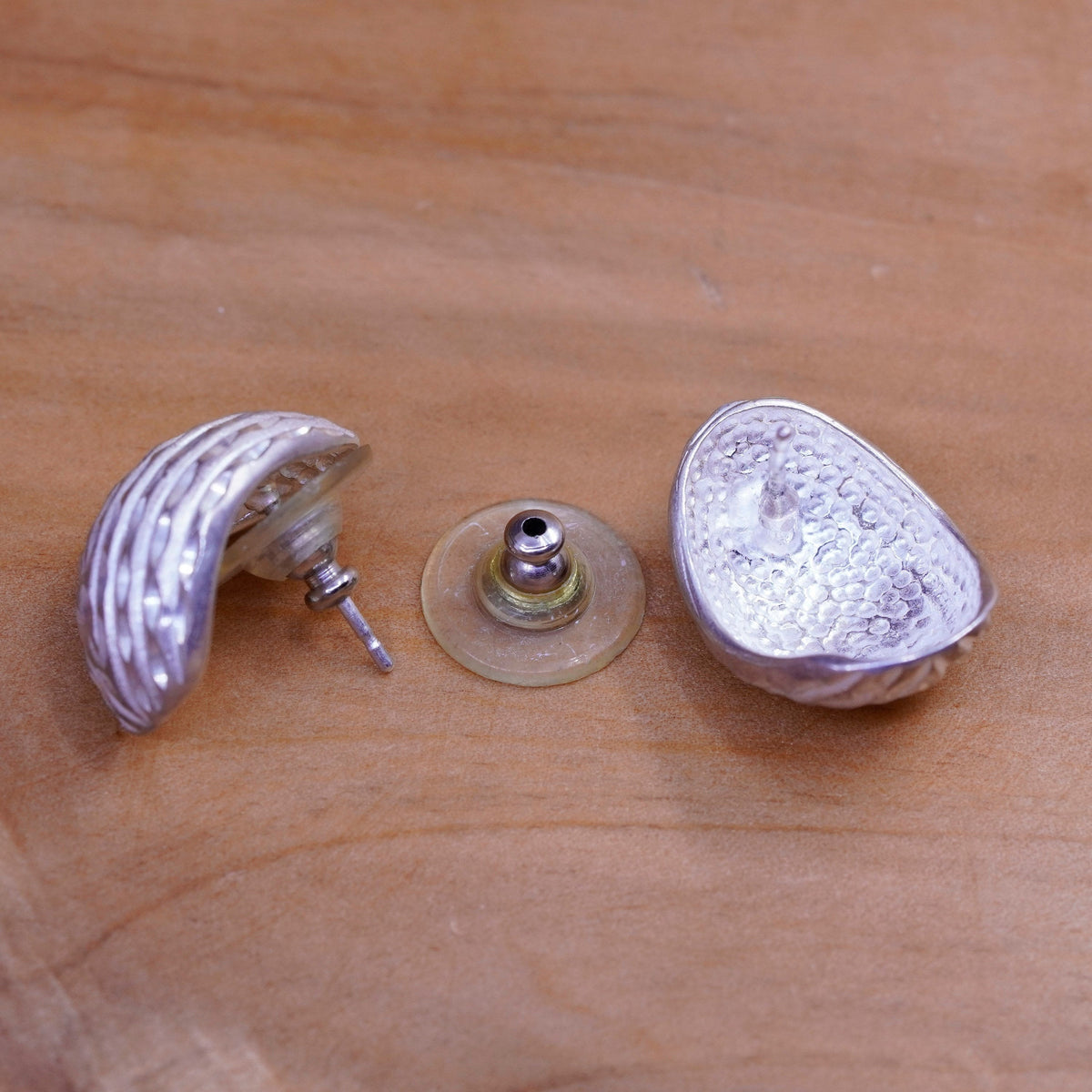 Vintage Sterling silver handmade earrings, textured 925 studs