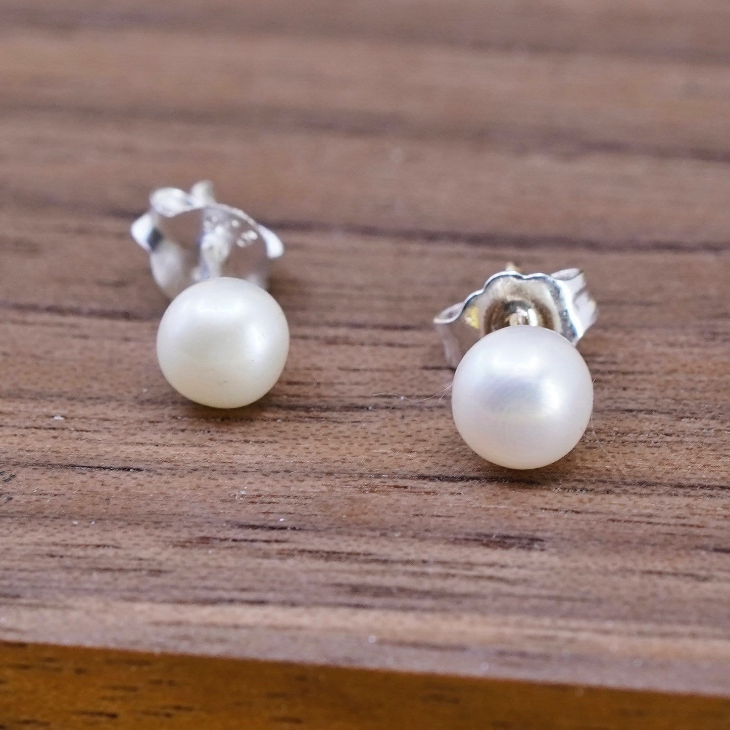 Vintage Sterling 925 silver handmade earrings with 4mm freshwater pearl studs