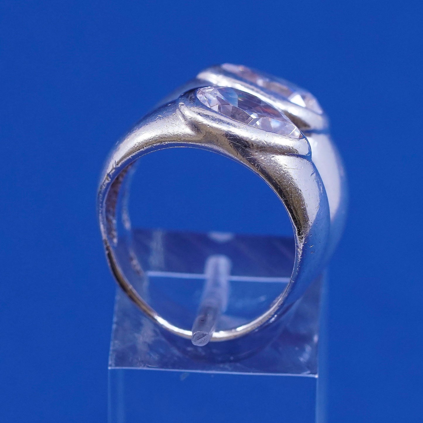 sz 6, vtg Sterling silver handmade ring, 925 statement band w/ teardrop cz