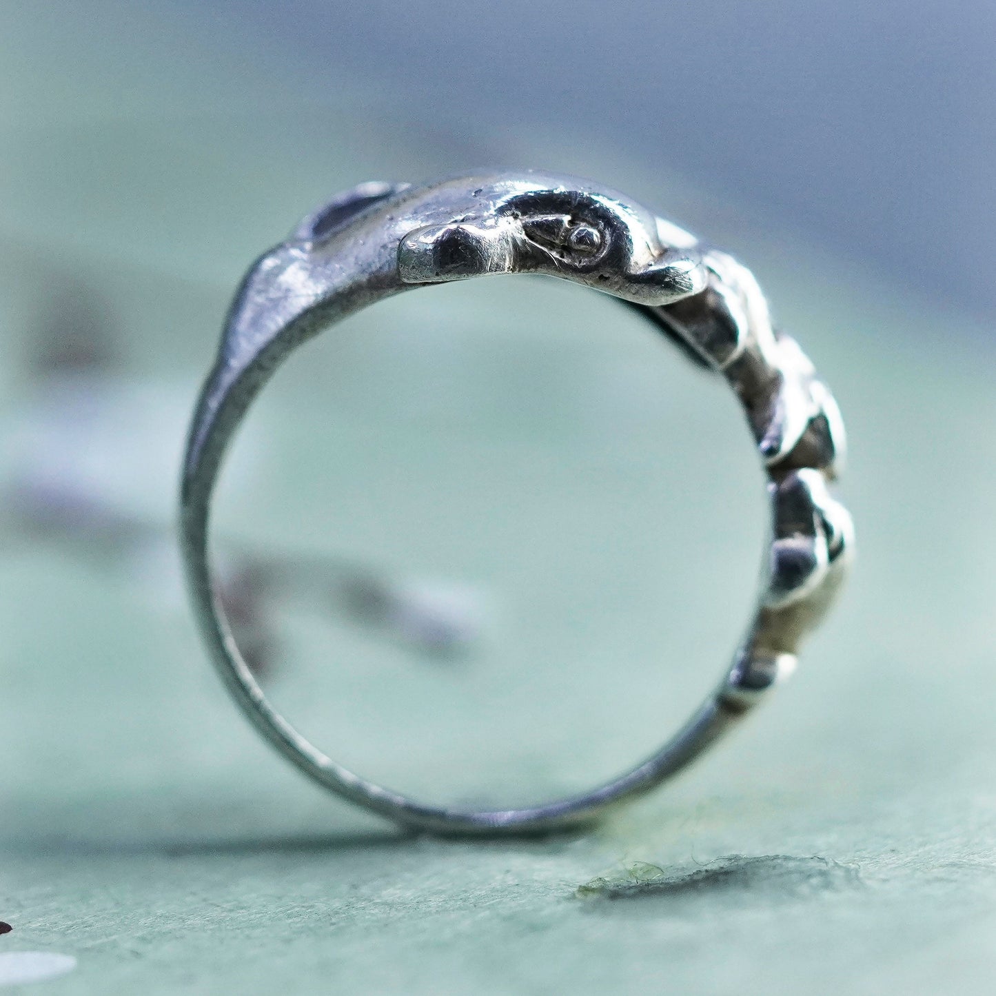 Size 8.5, Vintage sterling silver ring, 925 handmade parenthood dolphin band