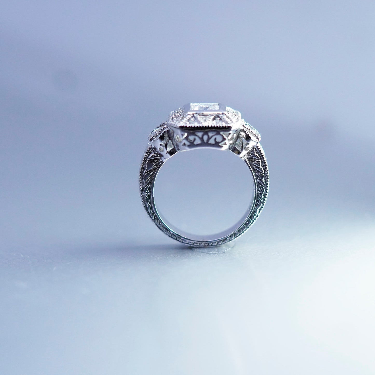 Size 7.25, vintage Sterling 925 silver handmade engagement ring with cluster Cz