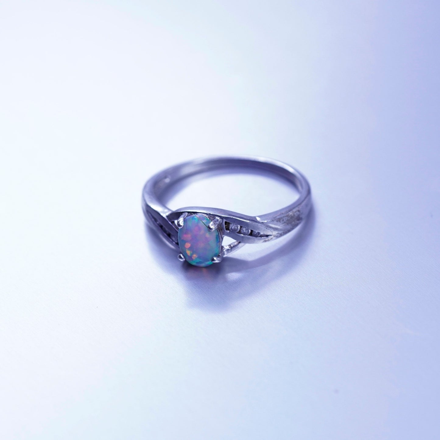 Size 11.25, vintage Sterling 925 silver handmade ring with opal and cz