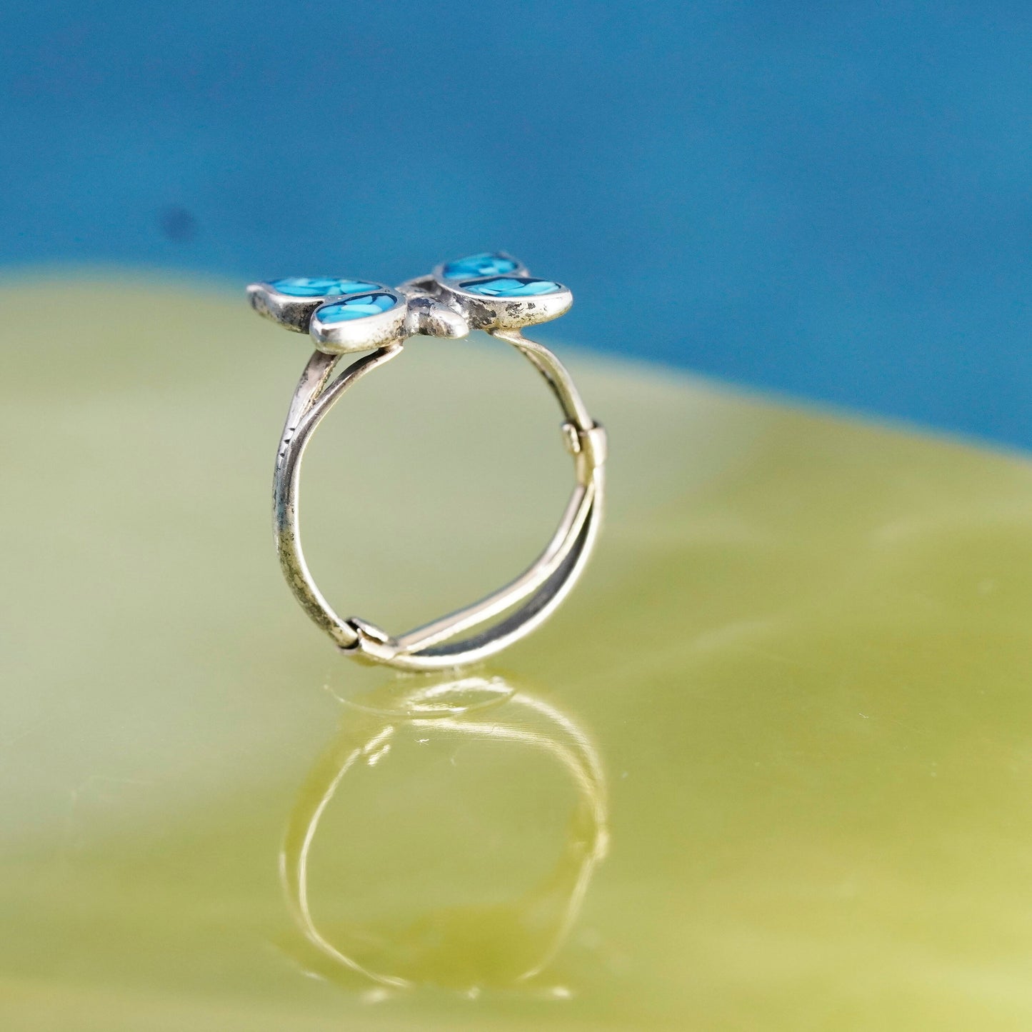 Size 2.75, Native American sterling silver pinky ring, 925 butterfly turquoise