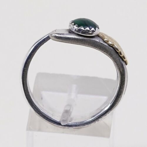 Size 8, Vintage Two Tone Open Ring, Silver Tone W/ Brass Leaf And Abalone