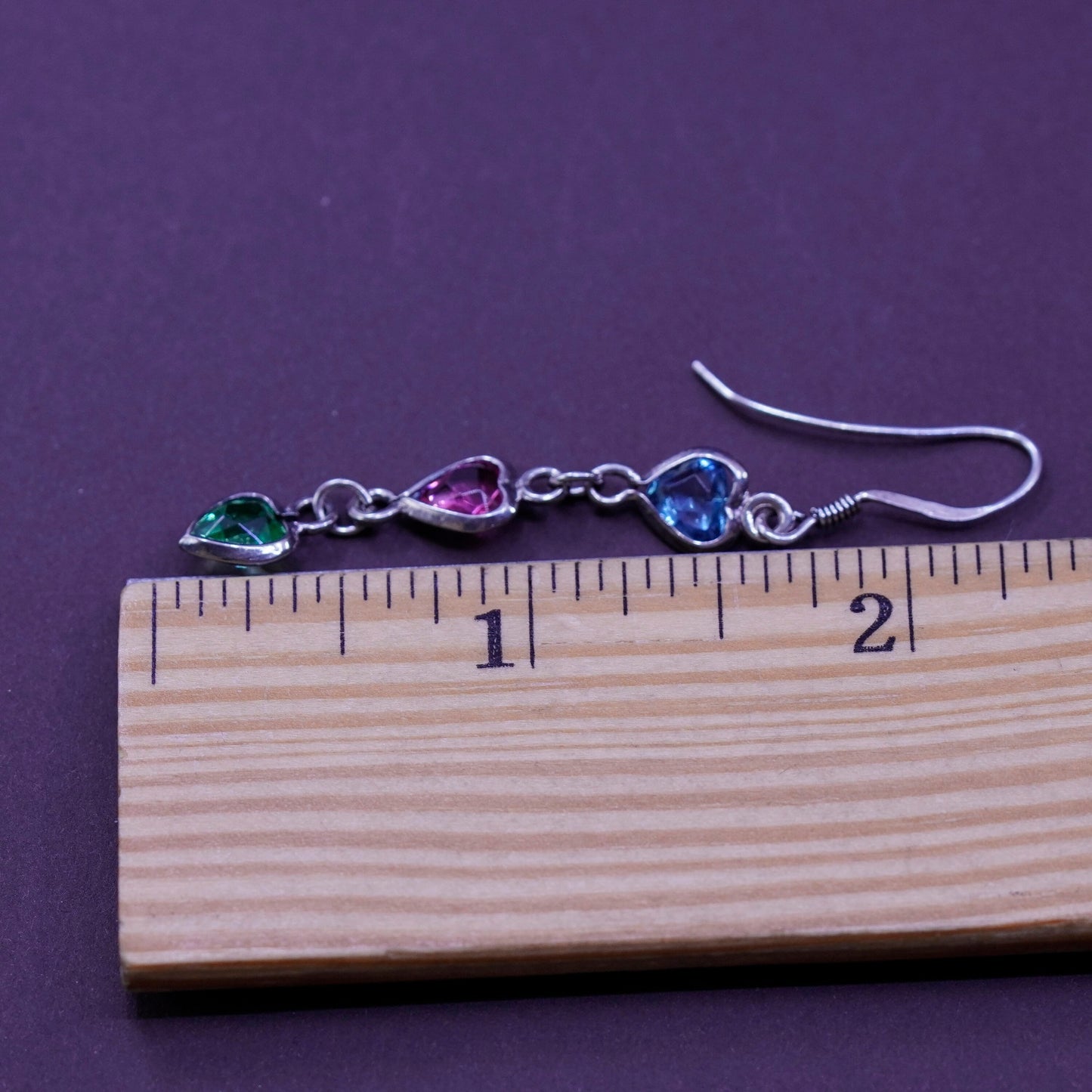 Vintage Sterling silver handmade earrings, 925 heart cz drops