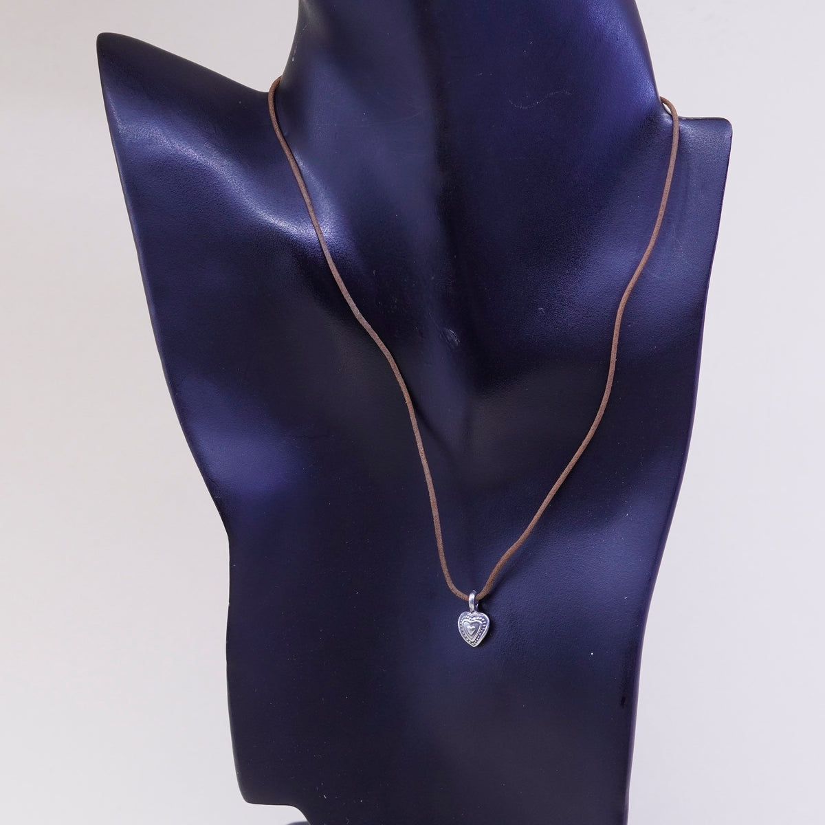 16”, Native American leather necklace and Sterling 925 silver heart pendant