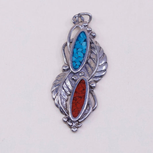 VTG sterling silver pendant, Native American, 925 charm w/ turquoise N coral