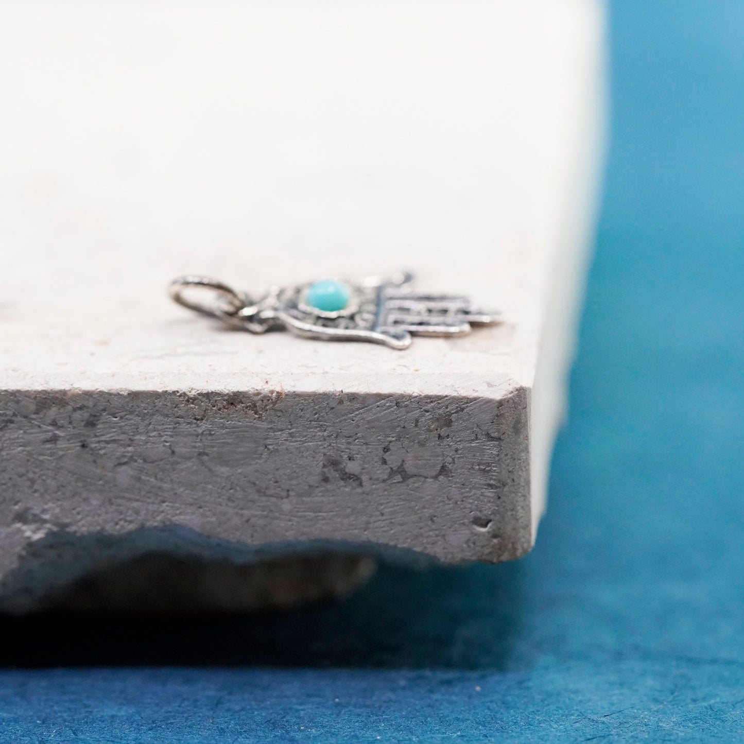 vtg sterling Silver Handmade Pendant, Native American 925 hand charm turquoise