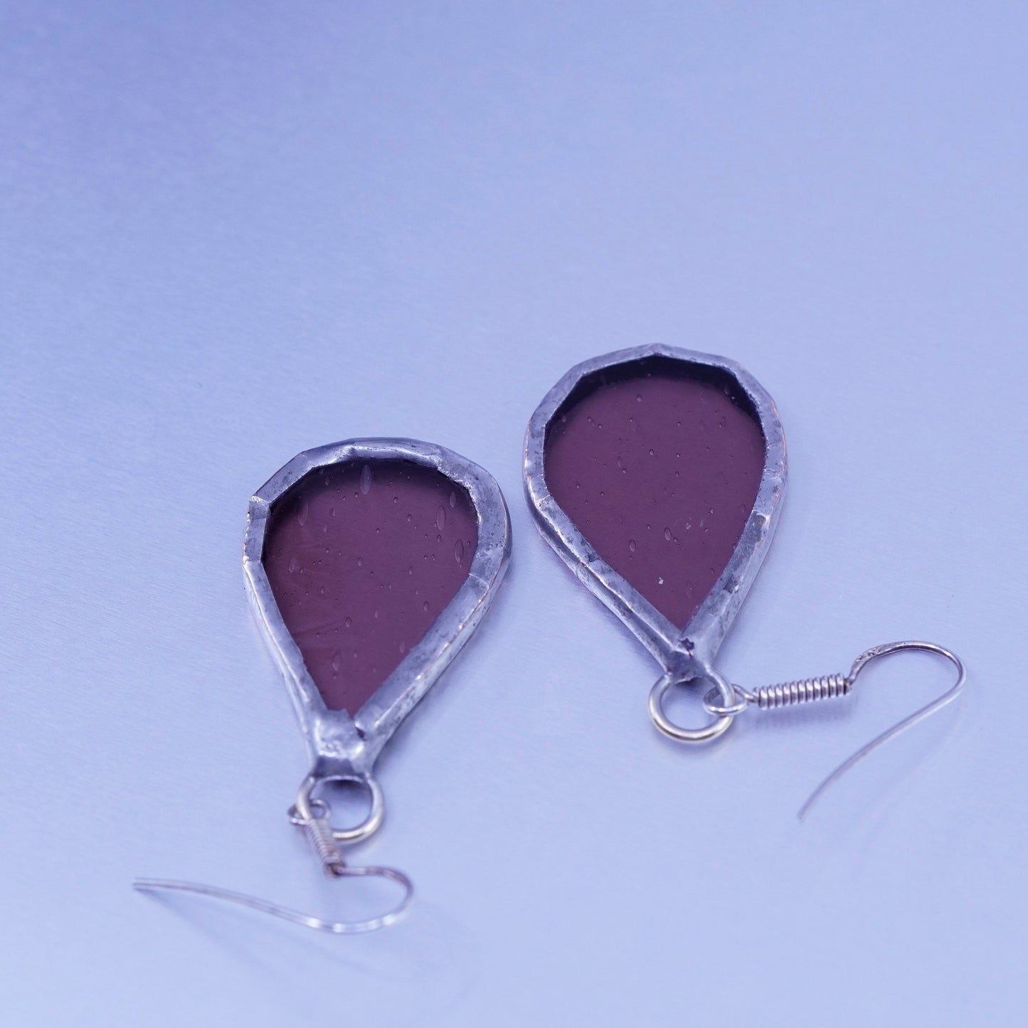 Vintage Sterling 925 silver earrings with teardrop glass, stamped 925 on hooks