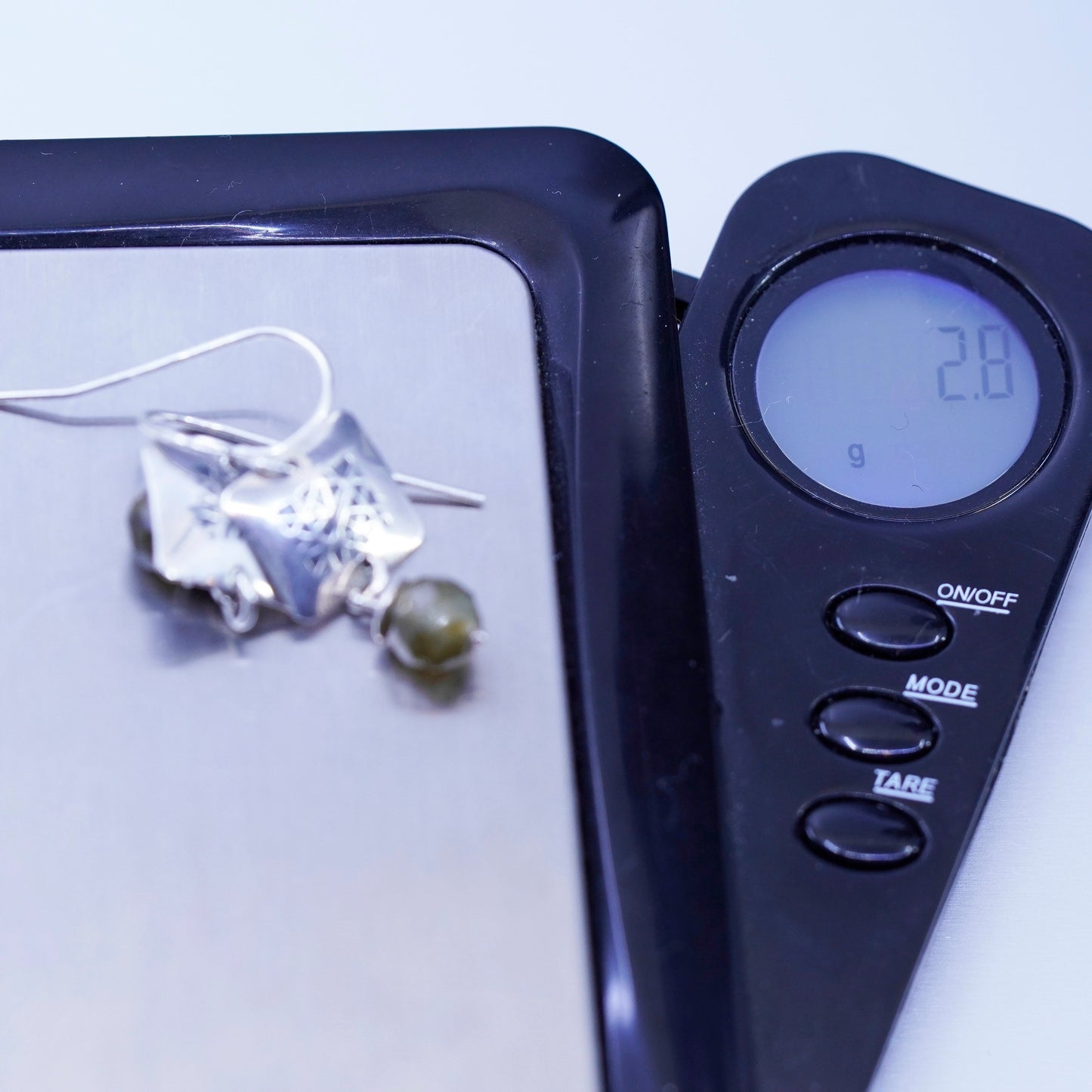 Vintage Sterling 925 silver handmade square textured earrings with smoky topaz