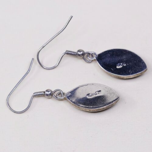 Vtg Alpaca Silver Handmade Earrings, Marquise Resin Sun Flower, Stamped